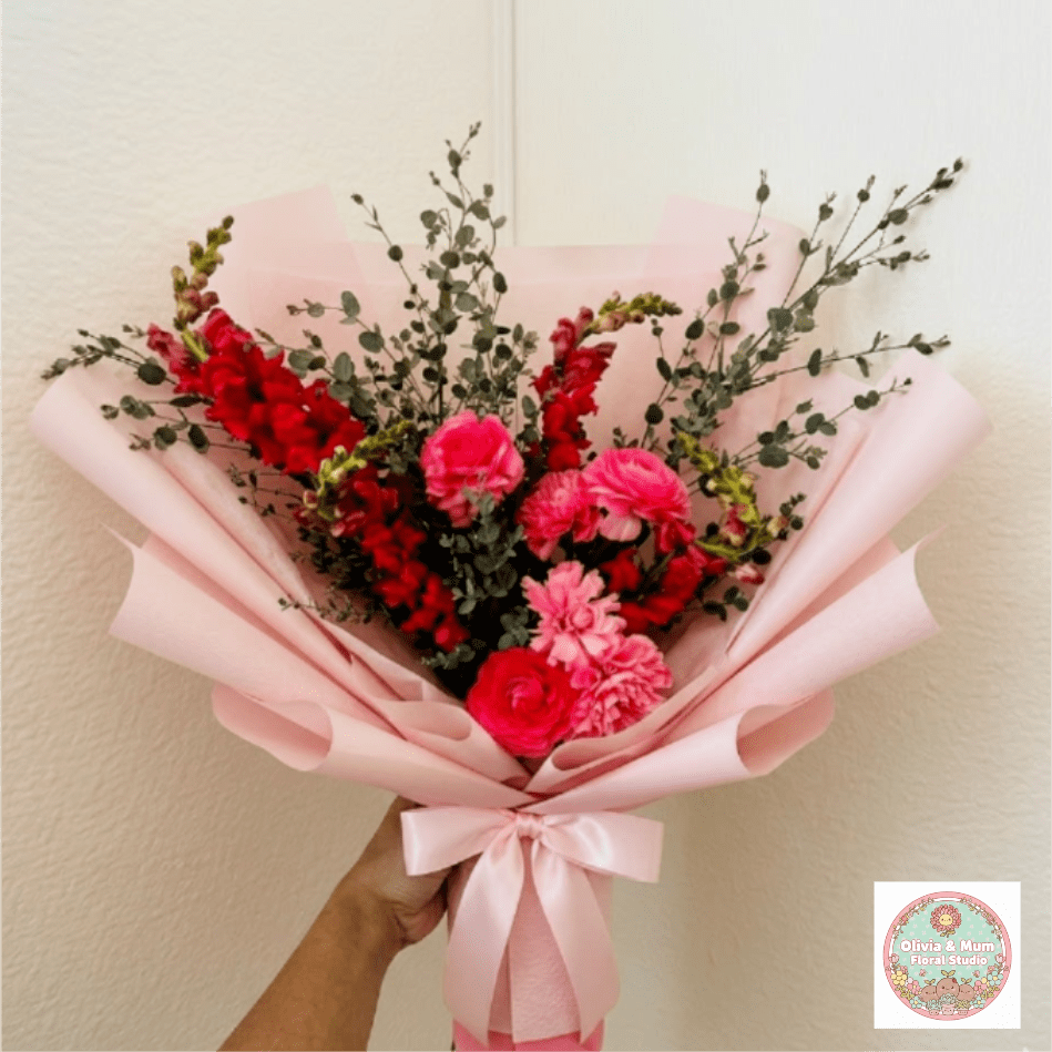 Party Punch - Bold, festive, and vibrant—Party Punch is the floral version of a birthday celebration. Electric pink snapdragons and layered ranunculus create a visual "pop" that is perfect for making a big statement on their special day.  This seasonal bouquet features:  Hot Pink Snapdragons  Hot Pink Ranunculus  Silvery Gunni Eucalyptus  Garden Greens  Presentation: Expertly wrapped in our signature textured paper and tied with satin ribbon. Prefer a vase? Add one to your cart to complete the look.  Personal Touch: We’ll include a custom card message with every order. You’ll be able to write your message at checkout.  Please Note: All flowers are subject to seasonal availability. If a specific bloom isn’t available, our designers will thoughtfully substitute with flowers in a similar shape, style, and color.  Standard size shown. Vase upgrade is optional.   Floral Care Guide  Your arrangement arrives in our signature "double wrap" and is nestled in a protective box. While the stems are secured with a wet wrap for transit they are ready for a full drink!   Unpack: Gently lift the bouquet from the box. Remove the plastic bag and wet towel from the stems. Trim &amp; Hydrate: Trim 1/2" off stems at an angle and place in a clean vase with cool water. Refreshed: Change water daily for a long-lasting bloom.  