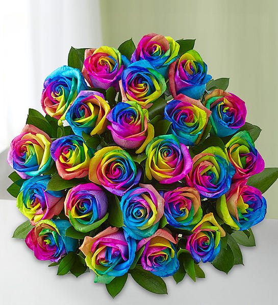 24 RAINBOW ROSES BOUQUET - 24 RAINBOW ROSES BOUQUET 
