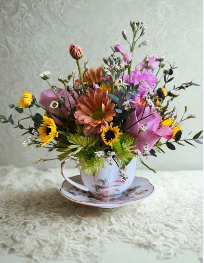 Designer Choice Tea Cup - Designer's Choice mixed flowers arranged in tea cup, tea cup will vary based upon availability 