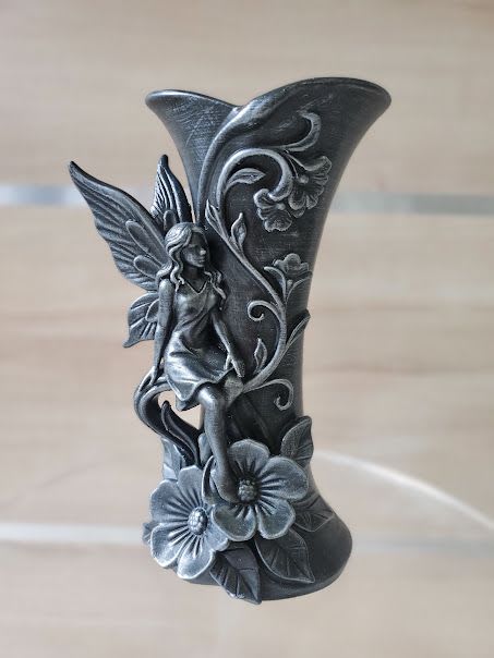 3D Print    Dark Secret  - Matte metallic sculptural vase with ornate fairy relief - standalone decorative piece for gothic-inspired décor By Petals From Angels