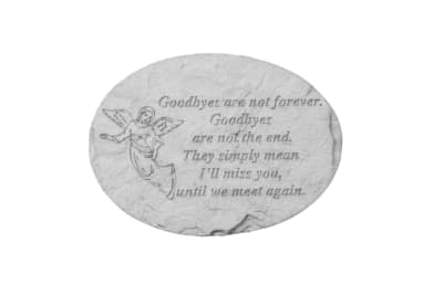 Oval memorial stone with an angel and farewell quote