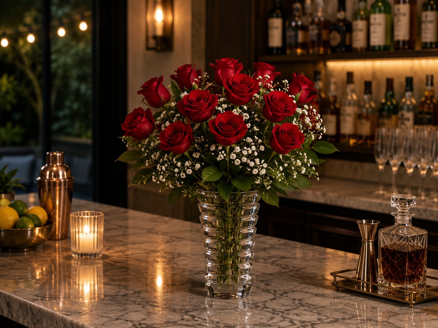R12  One Dozen (12) Red Roses in a Vase - Nothing says "I really love you" like red roses. This stunning arrangement of a dozen Premium Ecuadorian Roses, elegantly presented in a glass vase, is a classic yet breathtaking way to express your deepest emotions. The rich, velvety petals symbolize passion and romance, making this bouquet perfect for anniversaries, Valentine's Day, or any heartfelt occasion. We also offer roses in other colors at the same price, allowing you to personalize your arrangement. Express your love and emotions with the timeless beauty of red roses from KIKOS. This arrangement never disappoints and is sure to leave a lasting impression on the one you love.