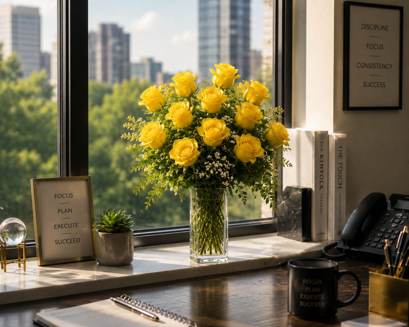 RV12Y Yellow Roses  - RV12Y  Yellow Roses! Whether for a close friend, family member, or someone who loves a cheerful alternative, yellow roses send a message of happiness and admiration. Their vibrant petals light up a room, making them perfect for milestones like graduations, birthdays, and new jobs. Send yellow roses to brighten someone’s day and let them know how much they mean to you. It’s a beautiful way to say, “I love you for being uniquely you!” Available in 12, 18, 24 and 36 stems in a vase!