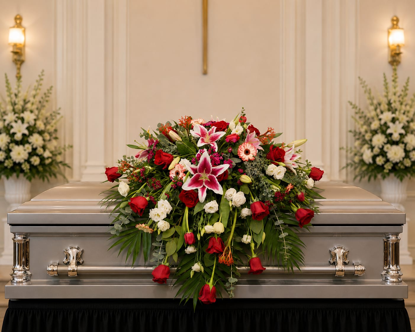 K634 Red &amp; White Mixed Casket Spray - .