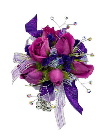 Purple rose bouquet with ribbon and crystal sprays