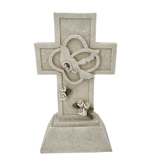 Cross with Dove Memorial Stone - Cross with Dove Statue Memorial Stone Polyresin Statue 6.25" Long 4" Wide 10.75" High