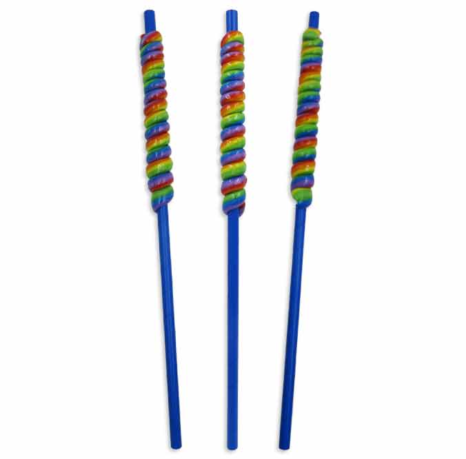 Lollistraw - Get ready for a sweet twist on fun! These vibrant rainbow twister lollipops are wrapped around bright, cheerful paper straws, turning any drink into a party. Sip, swirl, and then take a lick—it's the ultimate double treat! Perfect for cocktails, mocktails, or any drink your imagination stirs up. Each case comes packed with 96 sippable, lickable delights! Jar not included.  Create a premium milkshake with Twister Pop Lollistraws®! No plastic – High-quality, eco-friendly paper straw with a Twister Pop top. Heavy paper core straw won’t get soggy. Twister Pops add delicious Rainbow Cherry flavor to sodas, milkshakes, slushies, and ice cream floats!