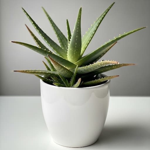 Potted aloe plant in a white ceramic pot