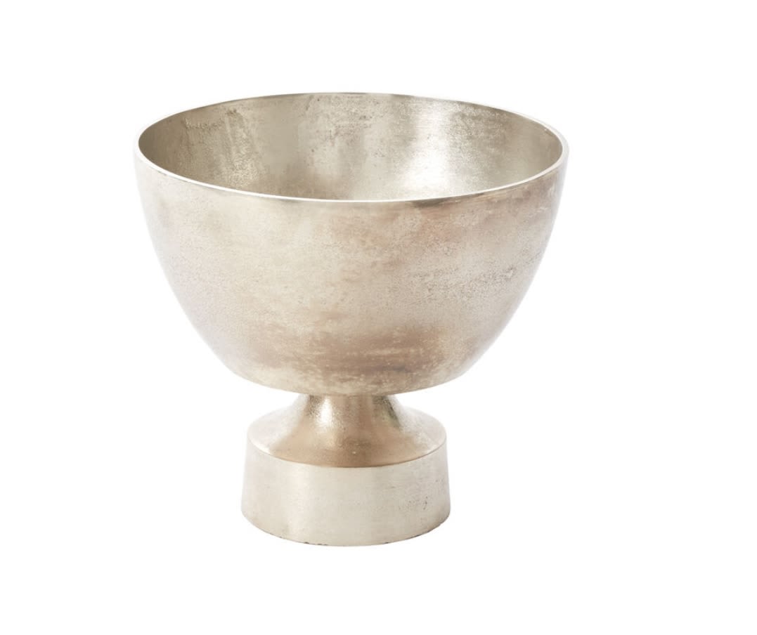 Silver pedestal bowl vase on a white background