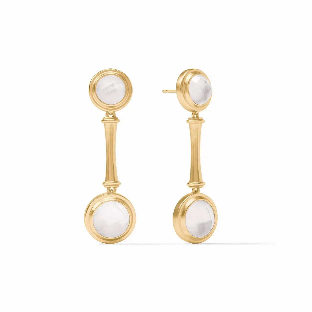 Pair of gold drop earrings with round clear stones