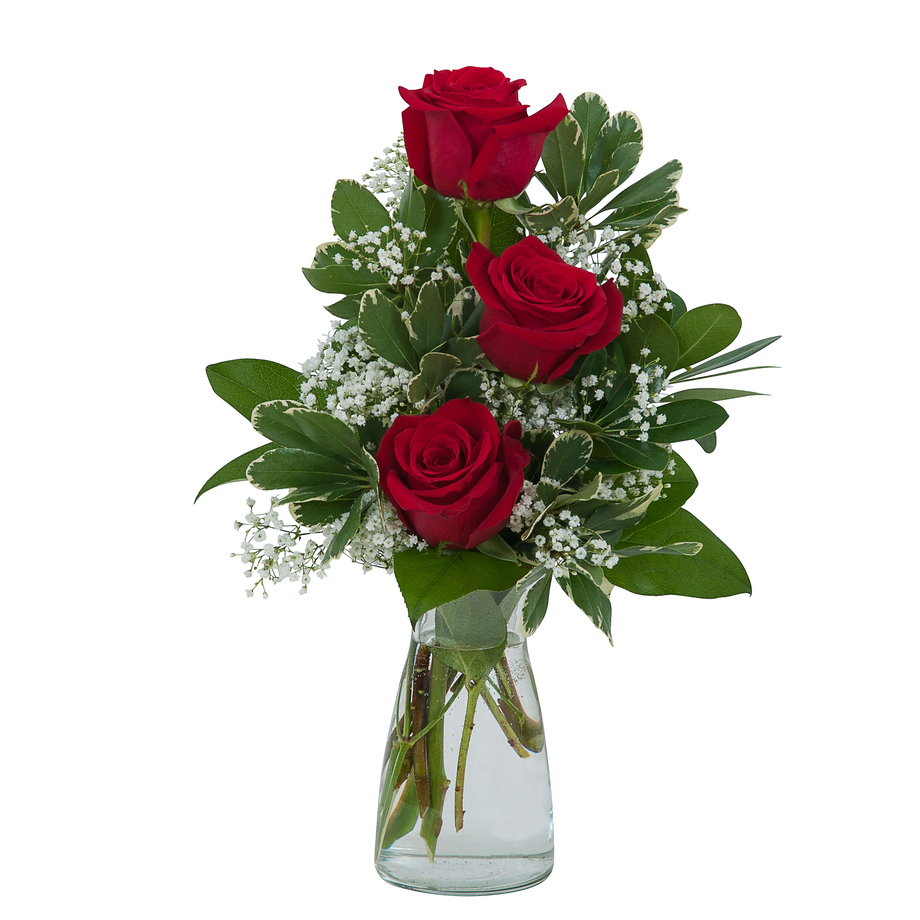 Simply Roses - A simple and beautiful vase filled with three red roses.TMF-605