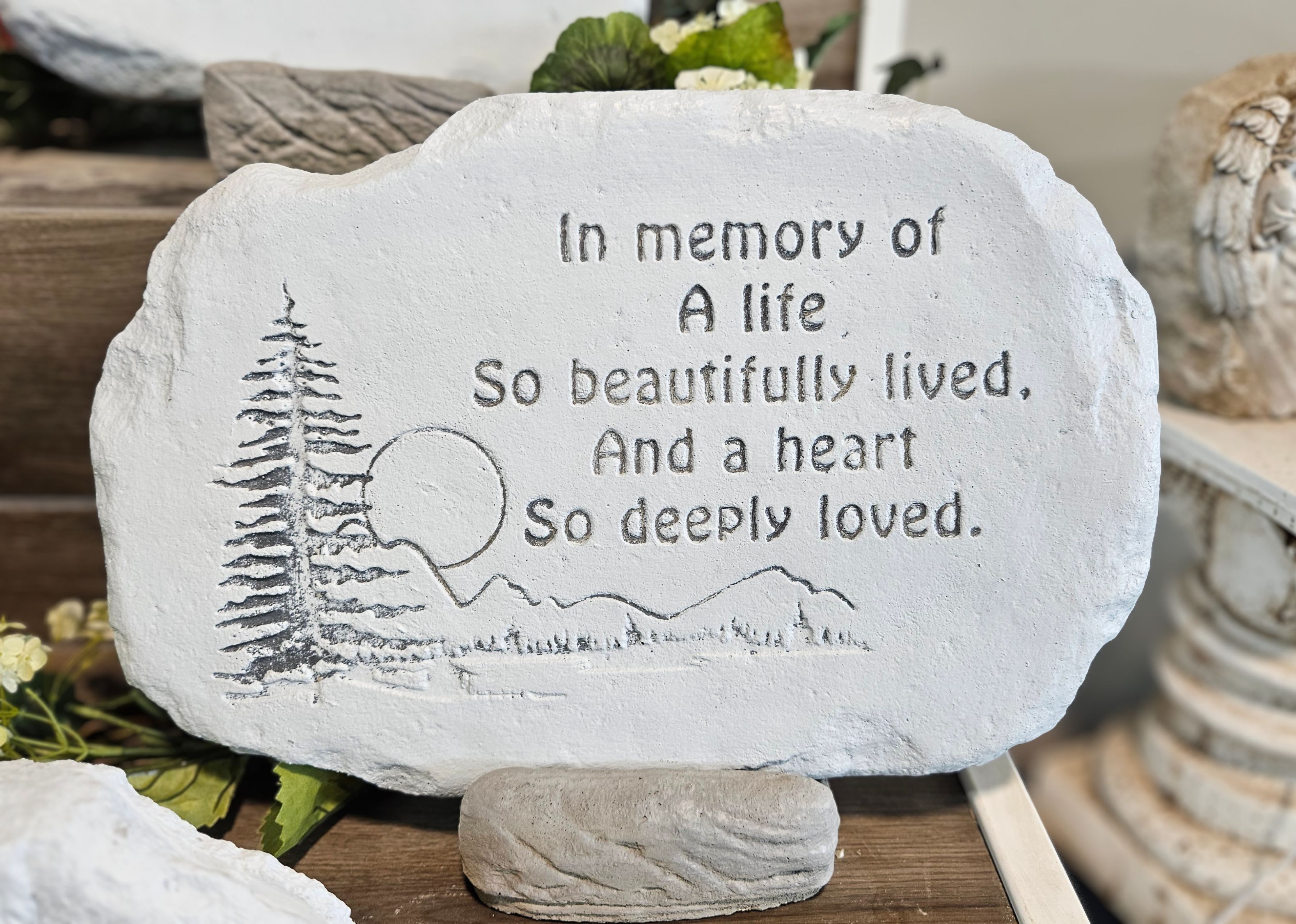 Sympathy Stone- In Memory of a Life - "In memory of a life so beautifully lived. And a heart so deeply loved."  All Sympathy Stones are delivered with care and include a display stand. 