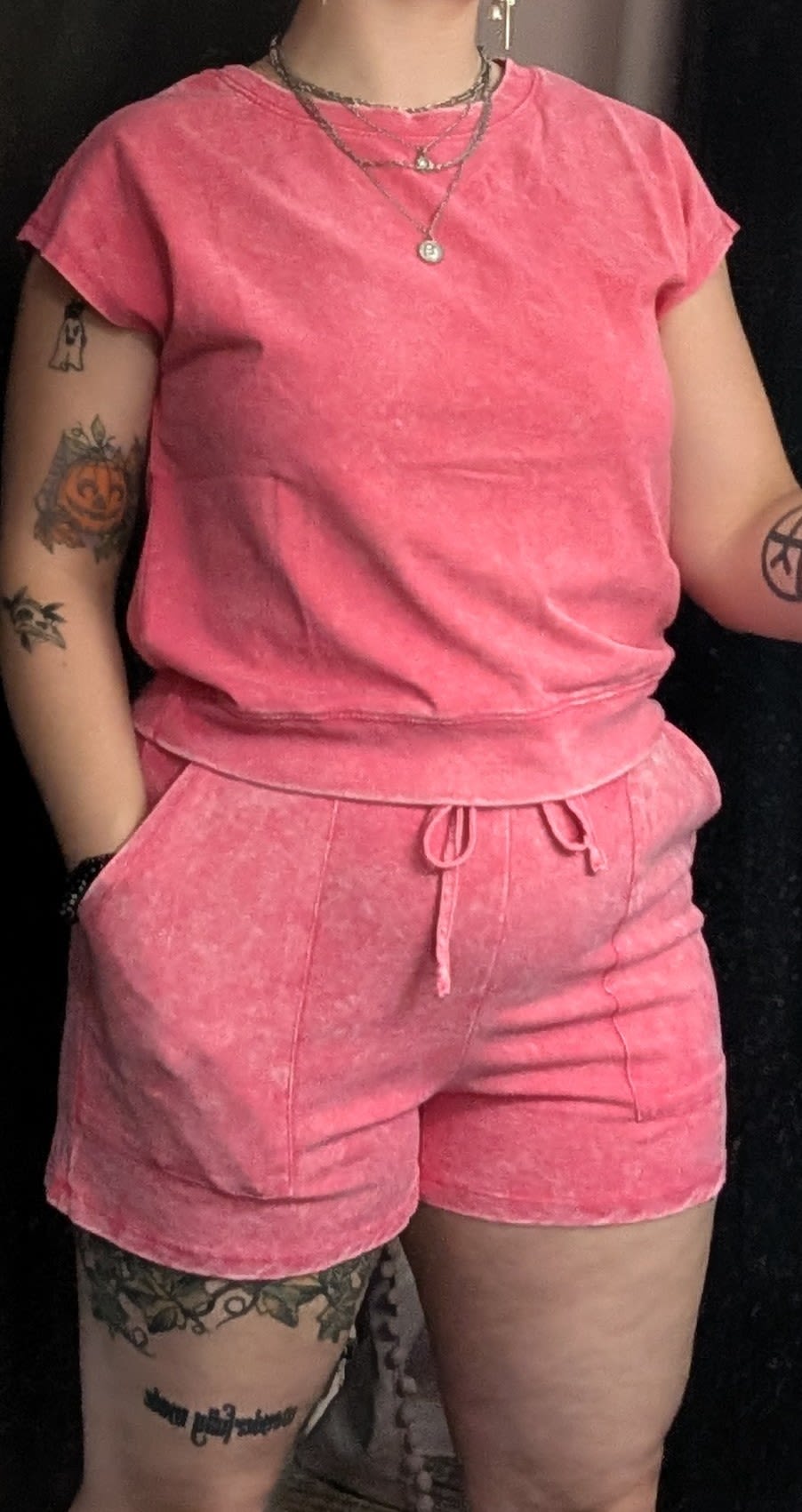 Athleisure Set - Comfortable baby tee and drawstring shorts with pockets. Available in sizes S,M,XL.