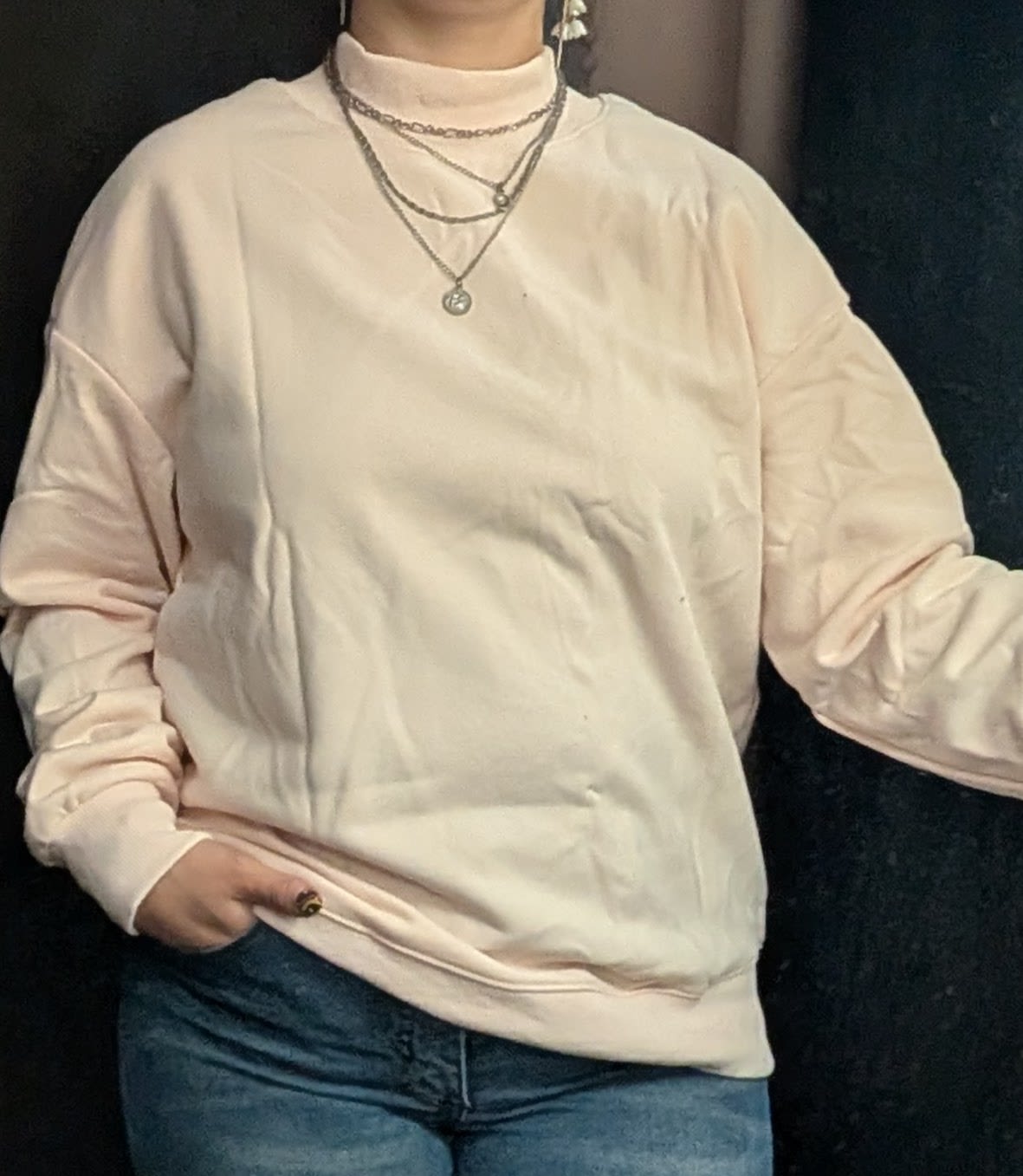 Pink Oversized Sweatshirt - Super soft light pink oversized sweatshirt with a mock neck. Available in sizes S,M.