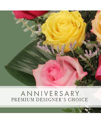 Anniversary Arrangement - Anniversaries are special and the flowers should be too! Give them something they’ll never forget with our Premium Designer’s Choice arrangement. We’ll create a design that’s as spectacular as it is fresh. They’ll be reminded of you and your love every time they smell that sweet aroma!