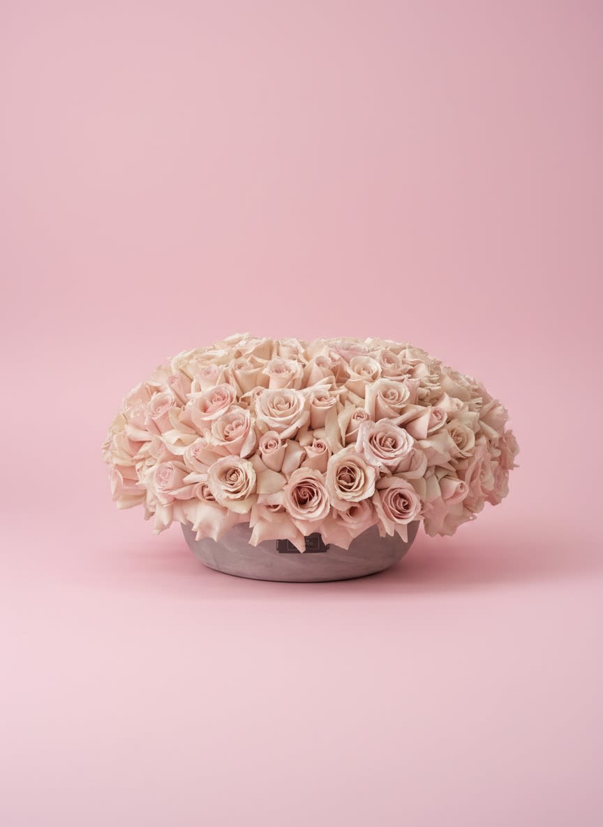 The Bella Bloom Bowl - A timeless arrangement of luxurious blush roses artfully designed in a modern ceramic bowl. Featuring soft pastel hues and abundant premium blooms, this elegant centerpiece brings effortless sophistication to any space. Perfect for birthdays, anniversaries, baby showers, bridal celebrations, sympathy gestures, or simply letting someone know they’re loved. Its lush, garden-inspired design creates a romantic statement that complements both contemporary and classic décor.