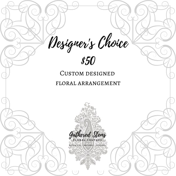 Decorative card with text for a custom floral arrangement