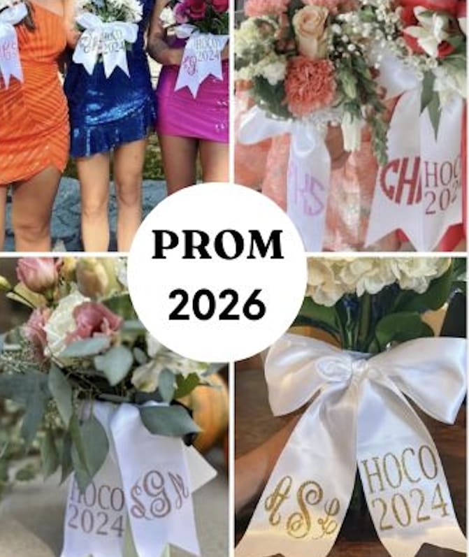Custom Ribbon Add-On – PROM/HOCO 2026 - 2" Custom Ribbon Add-On – HOCO/PROM 2025 Custom Ribbon Add-On – HOCO / PROM  2025 Make your Homecoming look truly one-of-a-kind with a personalized ribbon accent! Available in 2" ($15) Standard, 3" ($17) Deluxe, or 4" ($20) Premium widths, each ribbon is designed to coordinate beautifully with your bouquet, corsage, or boutonniere. Add an extra personal touch with a custom monogram or school name for just $7. Perfect for showing off your school spirit or making your keepsake even more memorable.