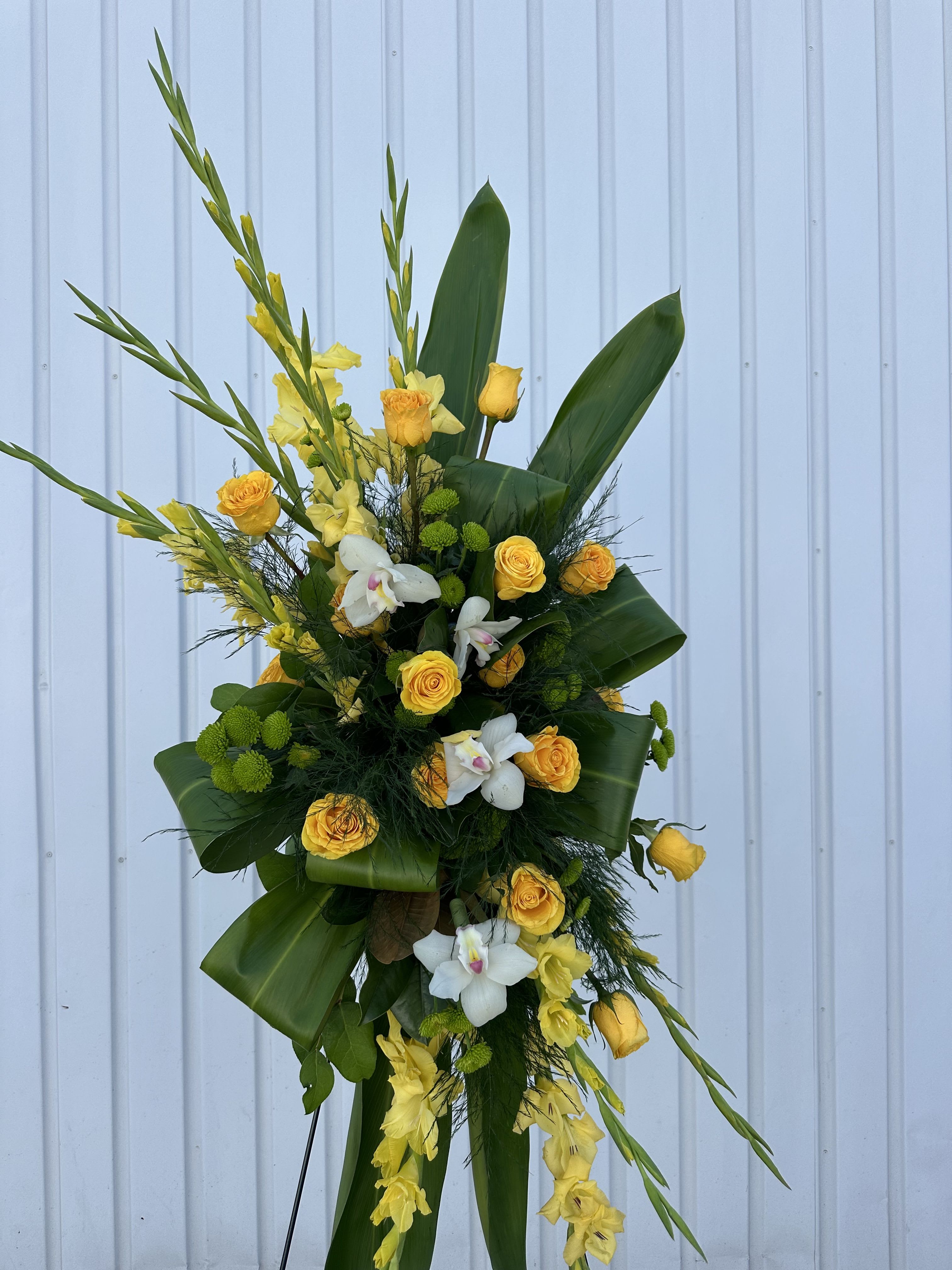 Golden Memories  - A gorgeous standing spray, full of lush greens and golden shades of yellow.