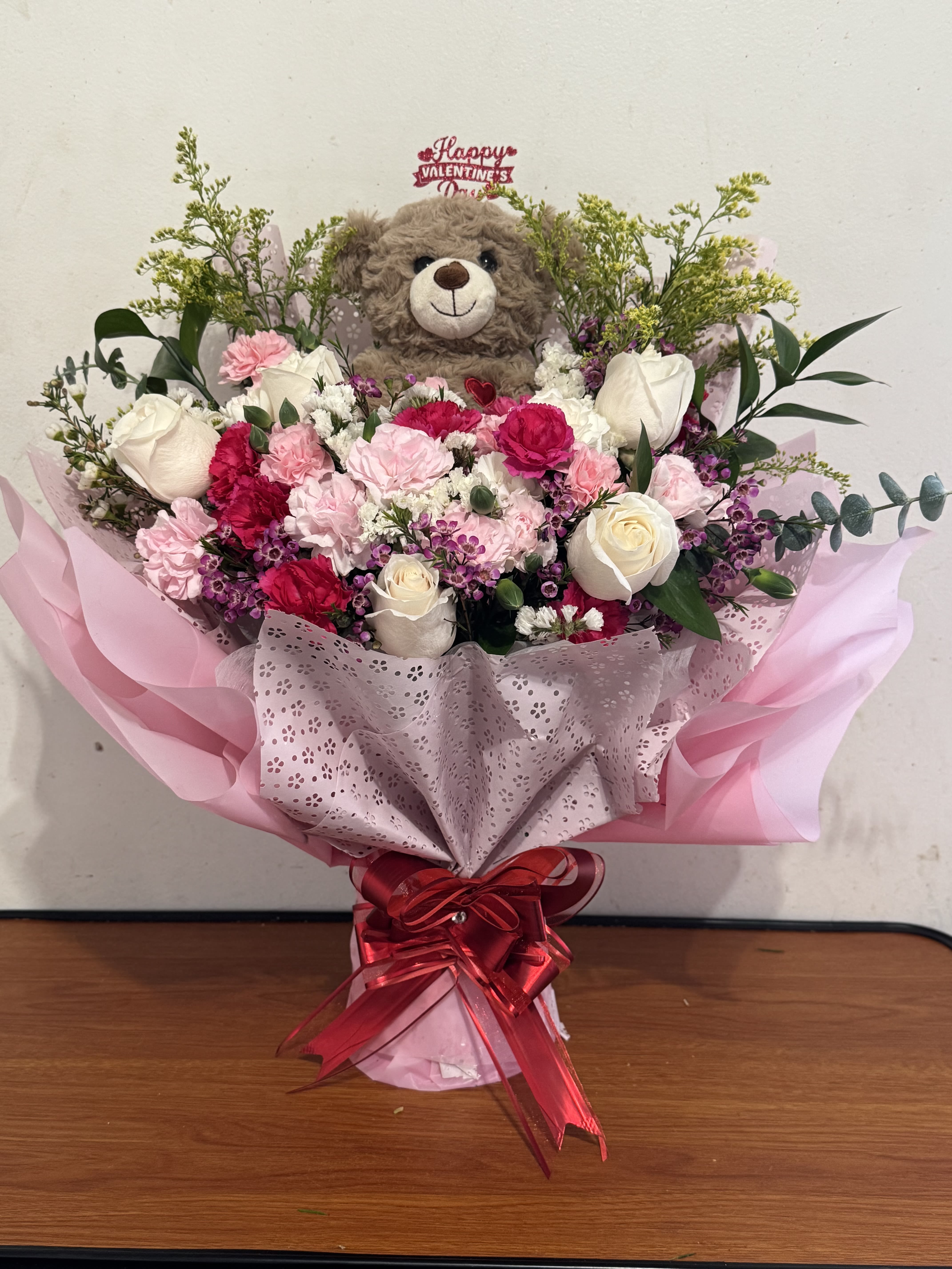 Mixed Flower with Teddy  - Cutesy mixed arrangement