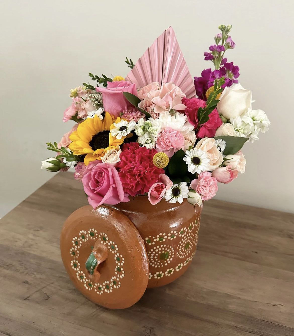 Ollita de Barro Arrangement!  - For the señora in your life - truly beautiful in person, anyone would love this arrangement and it comes with an amazing keepsake, the ollita vase it comes in. 