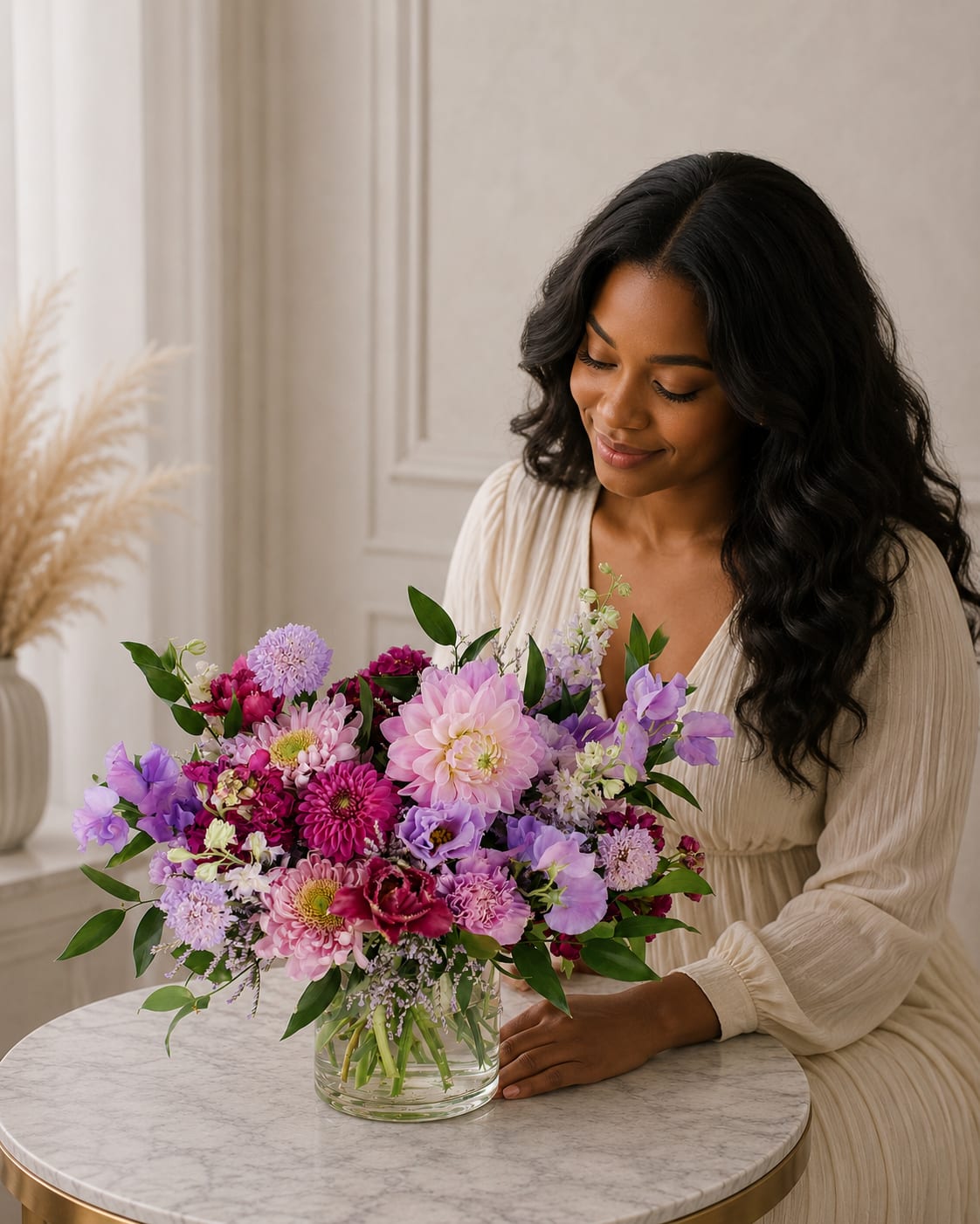 A Pop of Purple Florist's Choice Arrangement - Violet, Mauve, Lavender - an arrangement of dazzling purple blooms picked by your designer which is perfect for every purple lover!   Flowers vary based on seasonal availability.