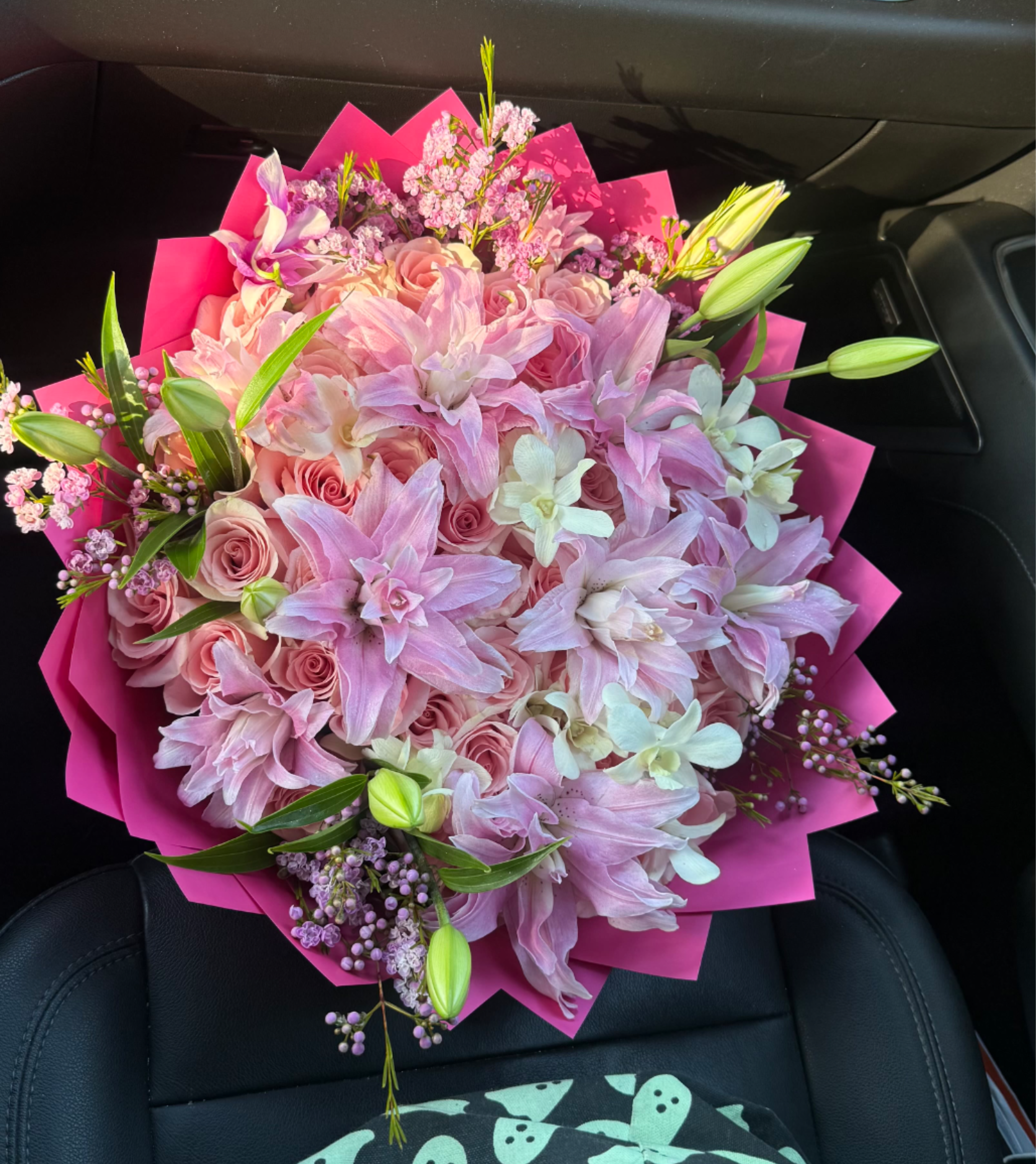 Pink Lily Lover - 50 count Bouquet  Topped with pink Double Lilies 