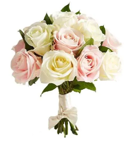  Ivory and Pink  Roses Wedding Bouquet - Cute wedding composition of ivory and cream roses with greenery. Gifts and Flowers knows that the bride's wedding bouquet is actually one of the indispensable elements of the ceremony. All our collection is wonderful flower arrangement. Choose our beuatiful bridal bouquet and remember that all guests will look at these flowers