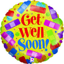 Round balloon with "Get Well Soon!" text and colorful confetti pattern