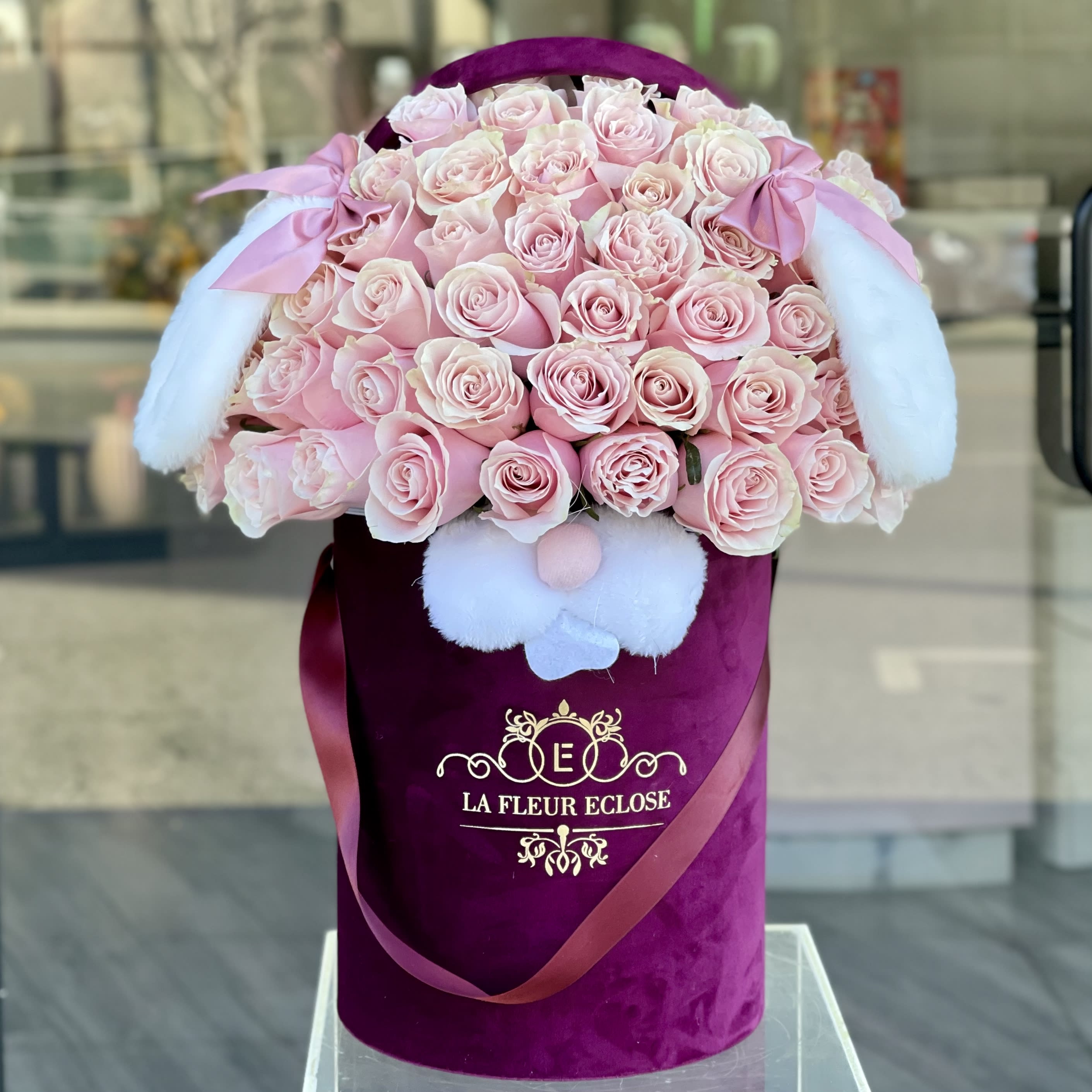 Cutie Bunny - Standard 50 pink roses Deluxe 75 pink roses