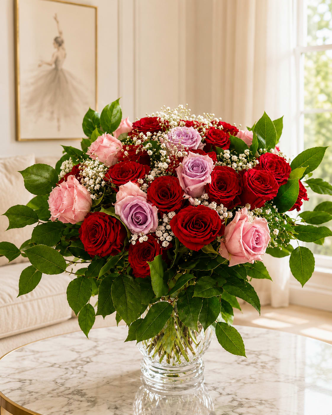 Multicolor Bouquet with roses - Beautiful Bouquet with roses. Flowers arrangement is sure to put a smile on anyone's face. So why wait? Order now and get ready to enjoy a little happiness. 