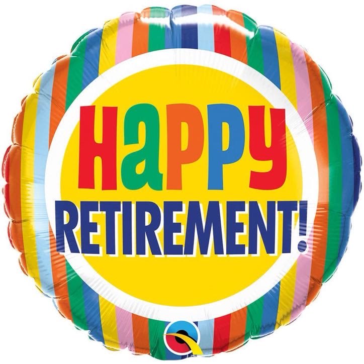 Round rainbow balloon reading Happy Retirement