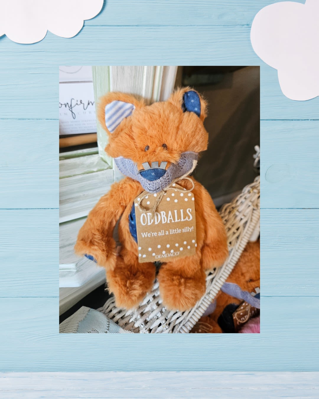 Fox Oddball Stuffed Animal - Small plush orange fox with blue accents, stitched smile!  If you love to be silly, or feel odd some days, just remember that is why you are special, in lots of ways! We're all a little silly! 