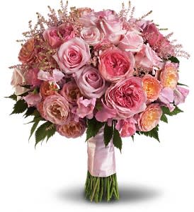 Pink rose bouquet tied with a satin ribbon