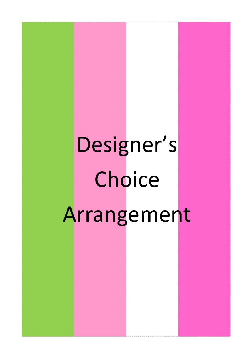 Designer’s choice arrangement graphic with pink, white, and green stripes