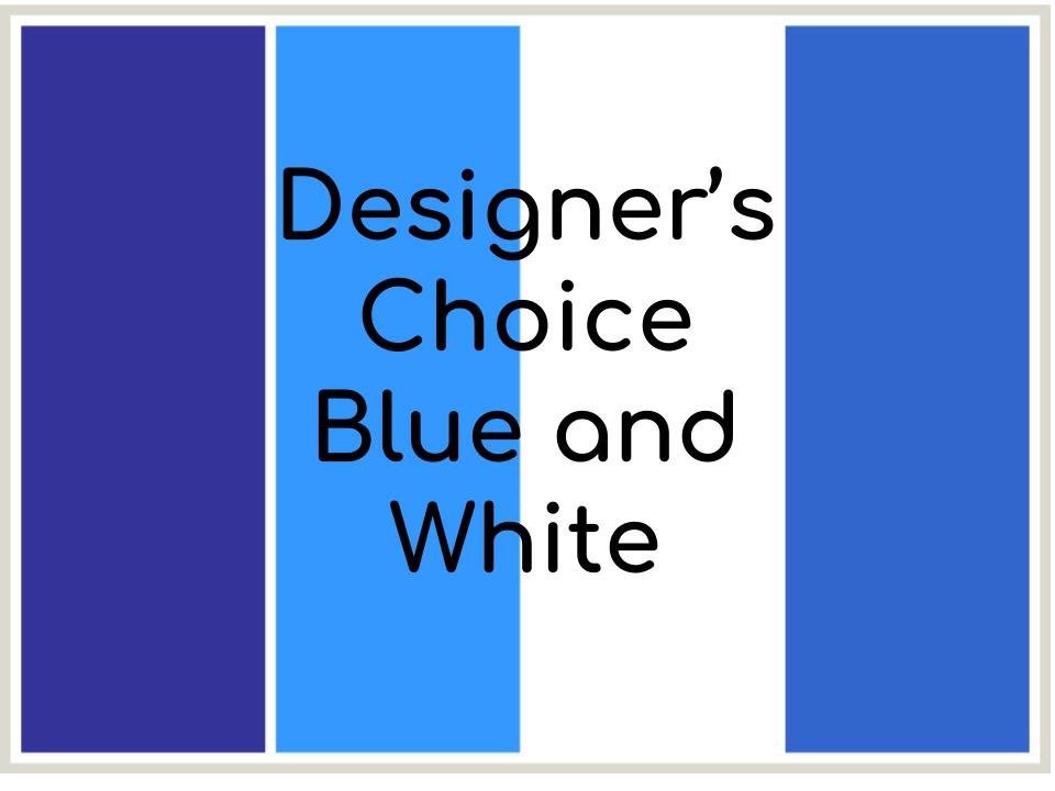 Blue and white designer's choice graphic with text