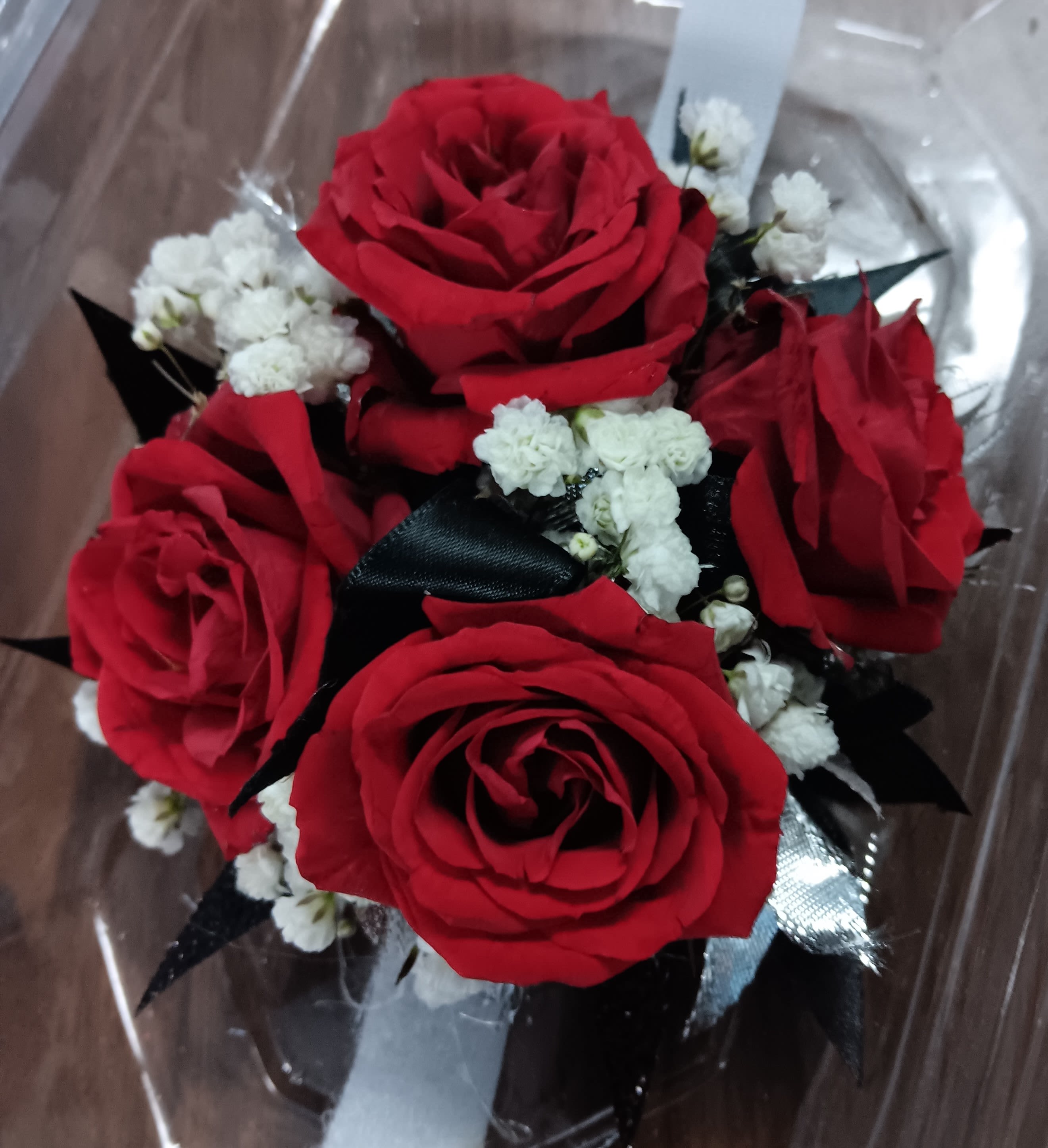 Red Rose Corsage by BloomNation™ - A classic red rose and baby's breath corsage compliments any outfit. Perfect for prom, formal, and weddings.