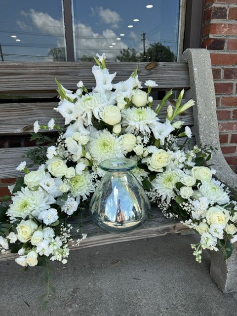 Serenity Open Wreath - All white and green open wreath to wrap any urn in love. An open wreath is always suggested for short or rectangular urns. 