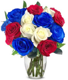Old Glory - We mix Red Roses, White Roses and Blue Roses in the same vase to you a patriotic floral display.  NOTE: Blue Roses are available only with a five (5) business day advance purchase. 