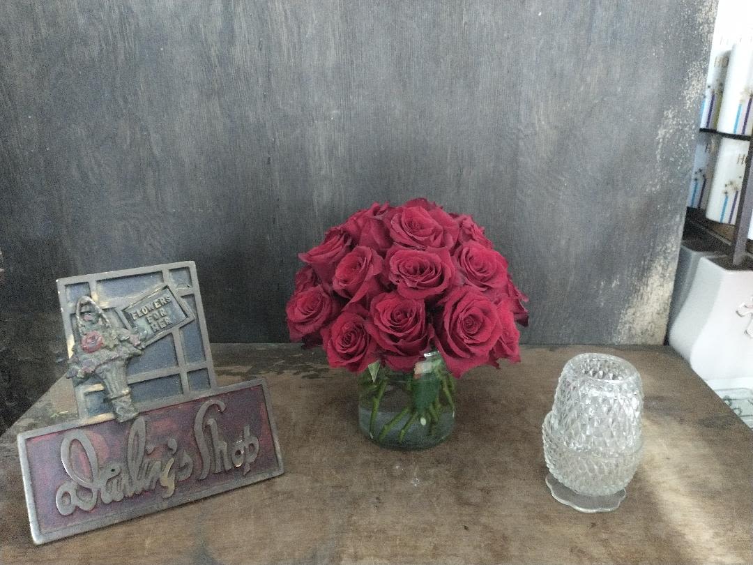   Red Roses Modern Look  - 2 Dozen red roses in a low container.   Comes in other colors