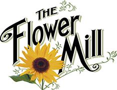 Logo reading The Flower Mill with a sunflower graphic