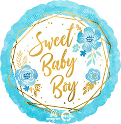 Sweet Baby Boy Geo Mylar - Sweet Baby Boy Mylar in blues and gold for the New Baby in your Life