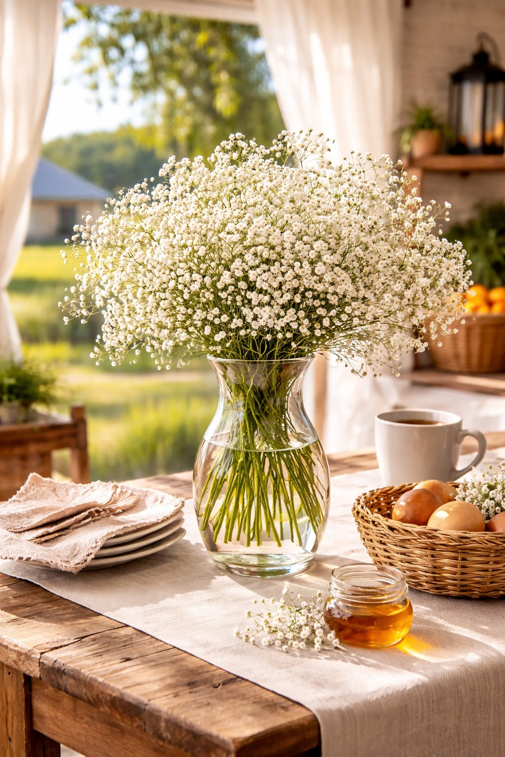 Babies Breath on a Country Cloud  - Make a graceful statement with our Country Cloud arrangement. Abundant clouds of fresh white baby’s breath are thoughtfully gathered into a generously full, luxurious dome that feels both romantic and refined. 