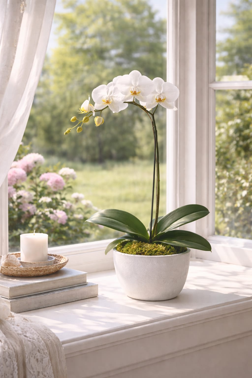Phalaenopsis Orchid  - Container varies based on current inventory. Hard to say, but easy to love. That's the striking Phalaenopsis orchid. Its graceful beauty adds elegance to any setting, with vibrant green leaves that complement a long, delicate stem and wing-shaped blooms. 