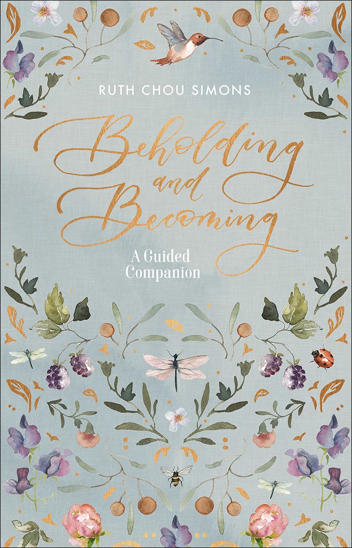 Book cover with floral illustrations and the title "Beholding and Becoming"