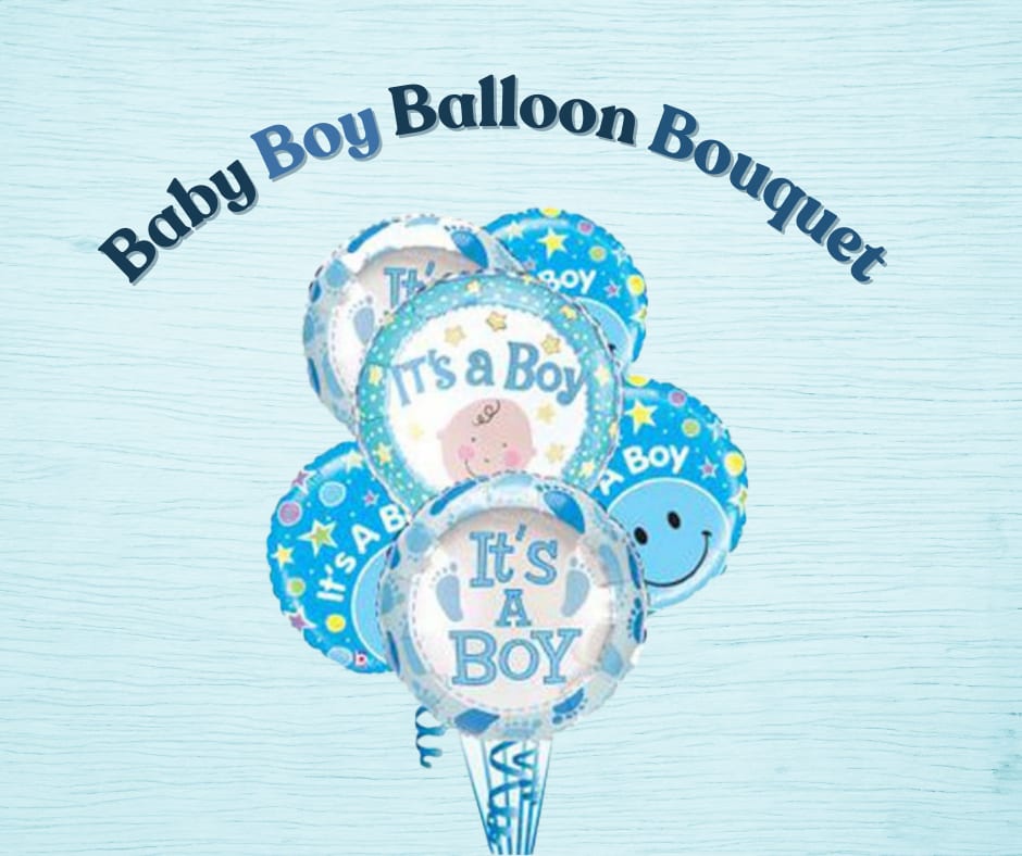 Cluster of blue baby boy balloons with "It's a Boy" text