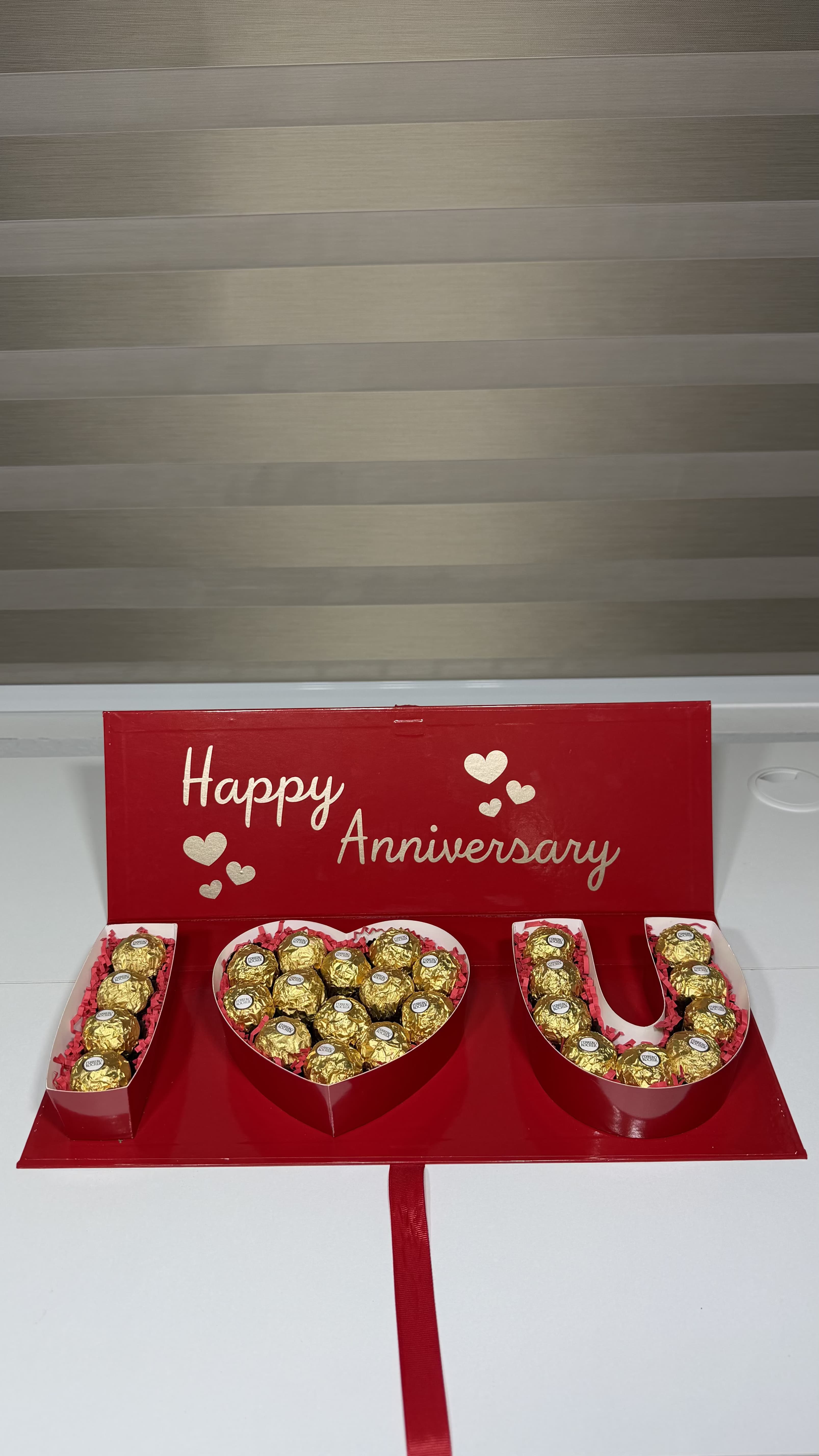 Chocolate Anniversary Gift Box - Luxury Ferrero Rocher gift box designed in an elegant I Love You arrangement. Perfect for anniversaries, romantic surprises, birthdays, Valentine's Day, and gifts. 