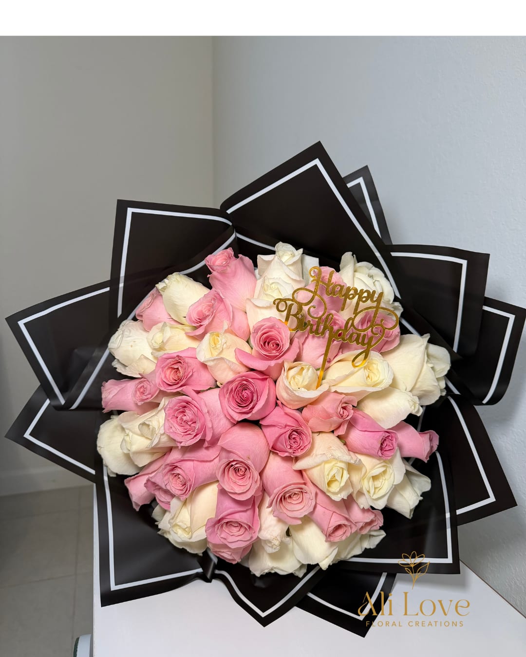 Pink and White Birthday Bouquet - Perfect birthday bouquet of pink and white roses, a beautiful way to celebrate and show love