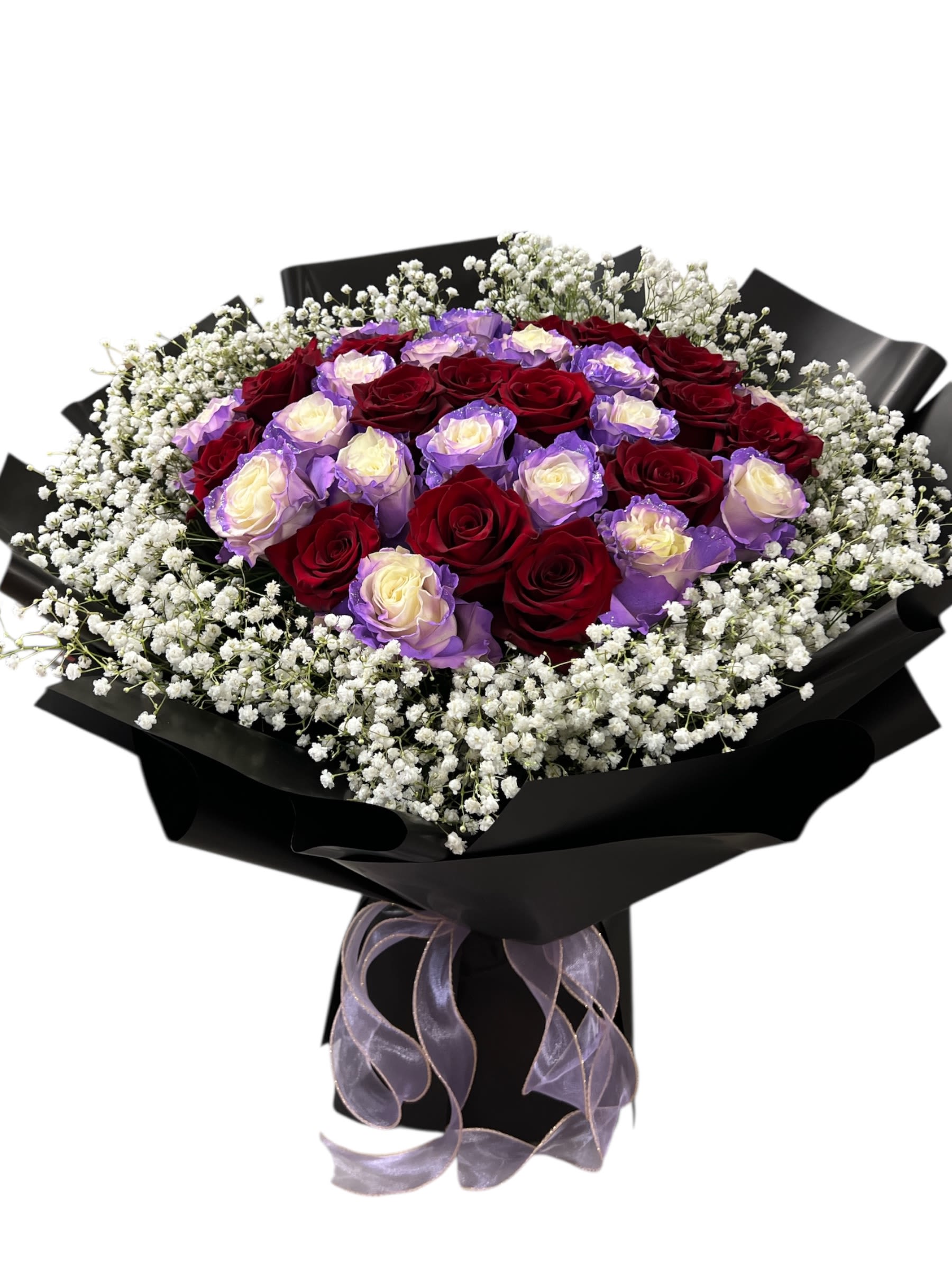 Special Extra Large  bouquet 33 - Special bouquet 33 stems with misty purple &amp; red roses 
