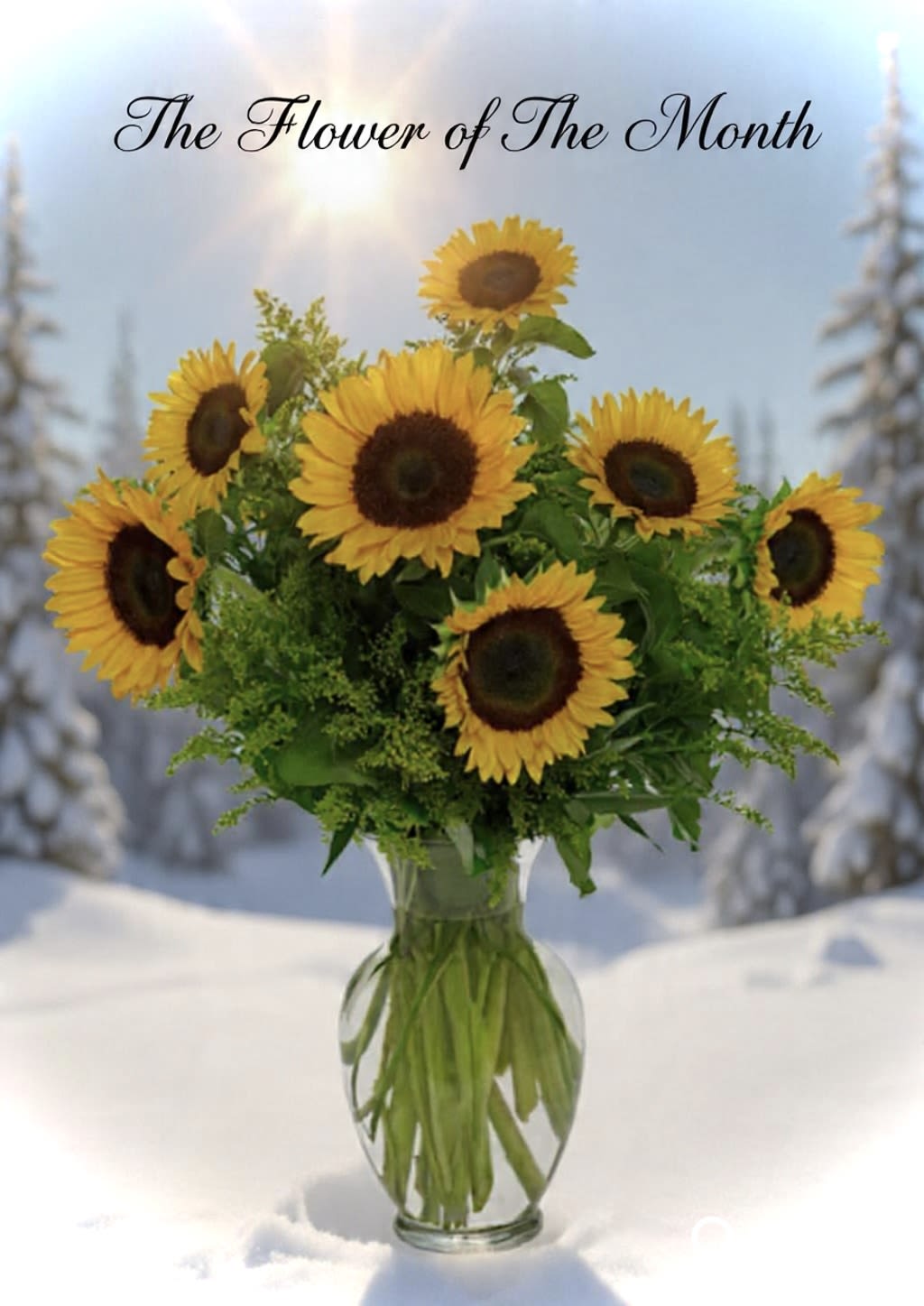 Sunflower bouquet in a clear glass vase